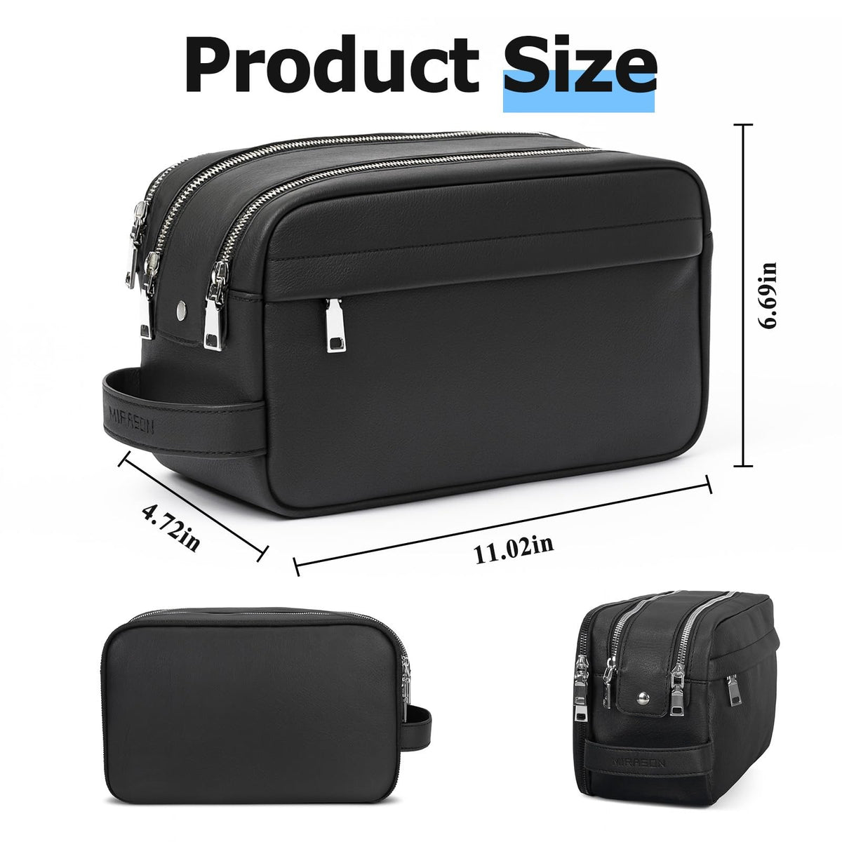 Travel Toiletry Bag for Men Leather Water-Resistant Dopp Kit Black