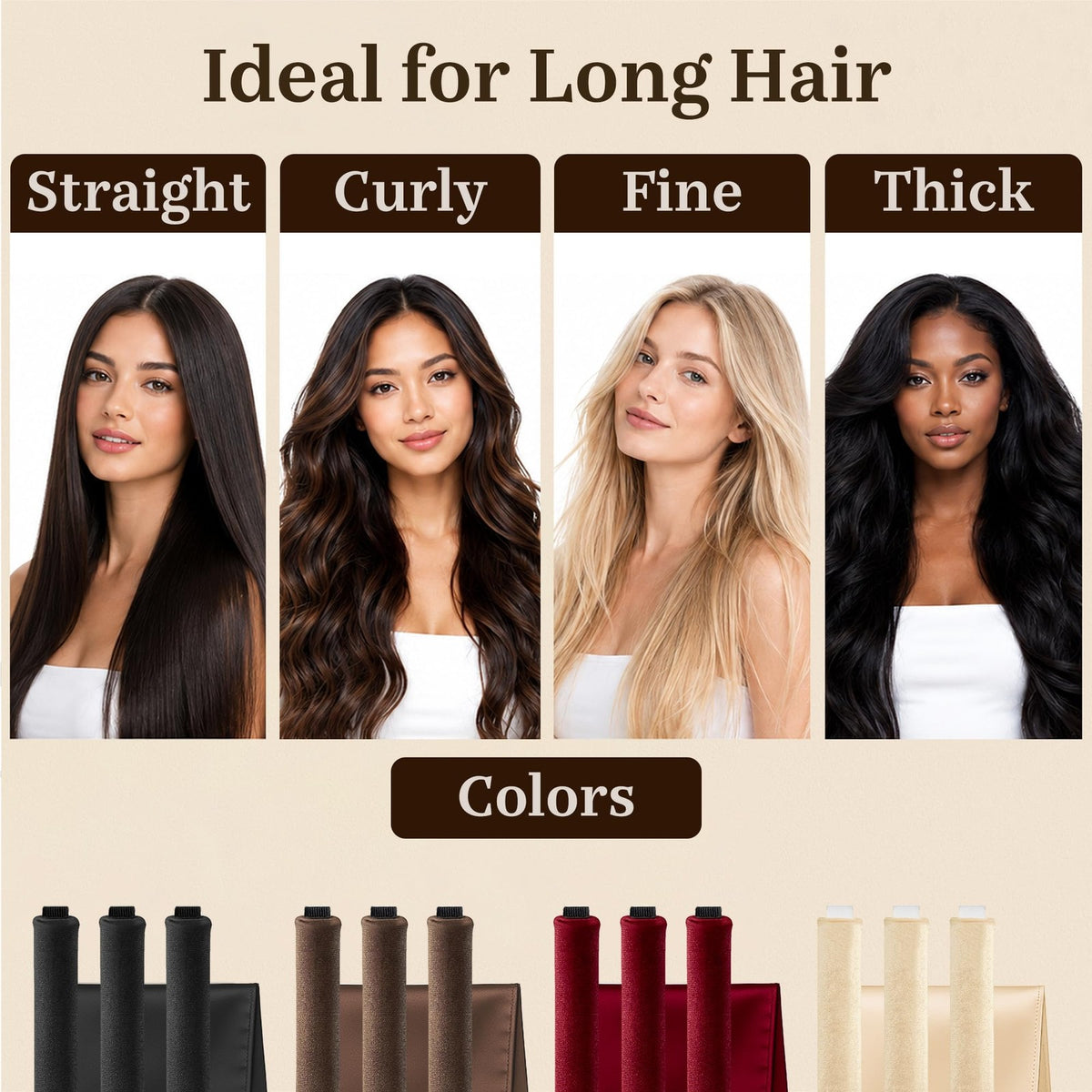 Heatless Hair Curling Rods Set - Brown Velvet Curlers for Overnight Styling