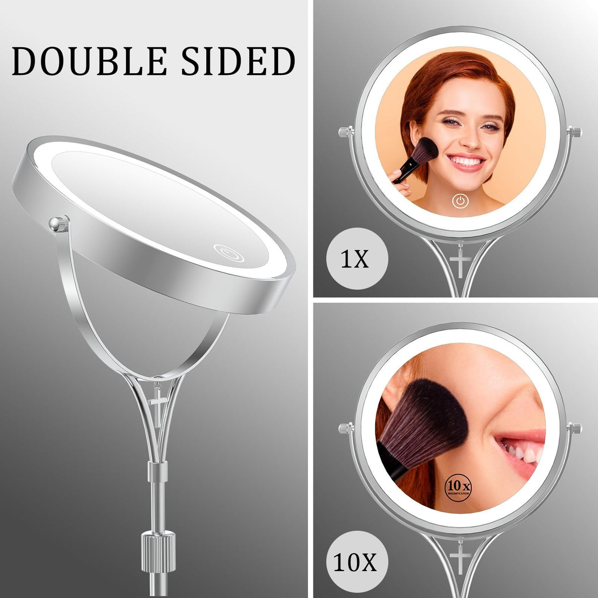 Lighted Magnifying Makeup Mirror with 3 Color Lights & Cross Charm - 7 Inch Adjustable Vanity Mirror