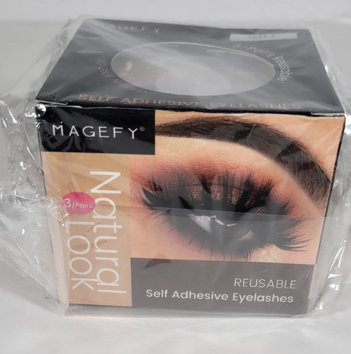 Magefy Self-Adhesive False Eyelashes - 3 Pairs, Natural Look