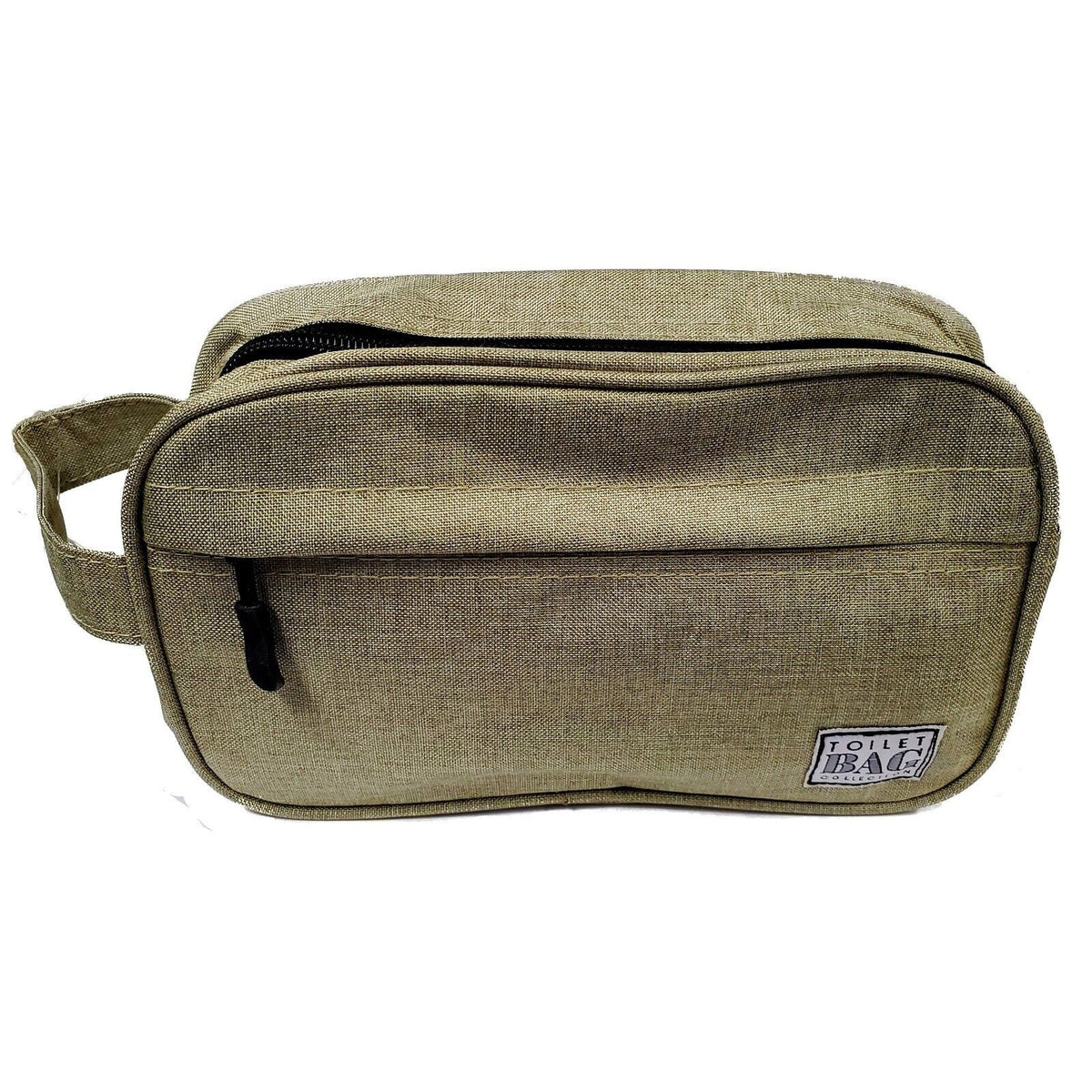 Cosmetic & Toiletry Bag with Handle – Tan Fabric Travel Organizer 10 x 4 x 6.25 in