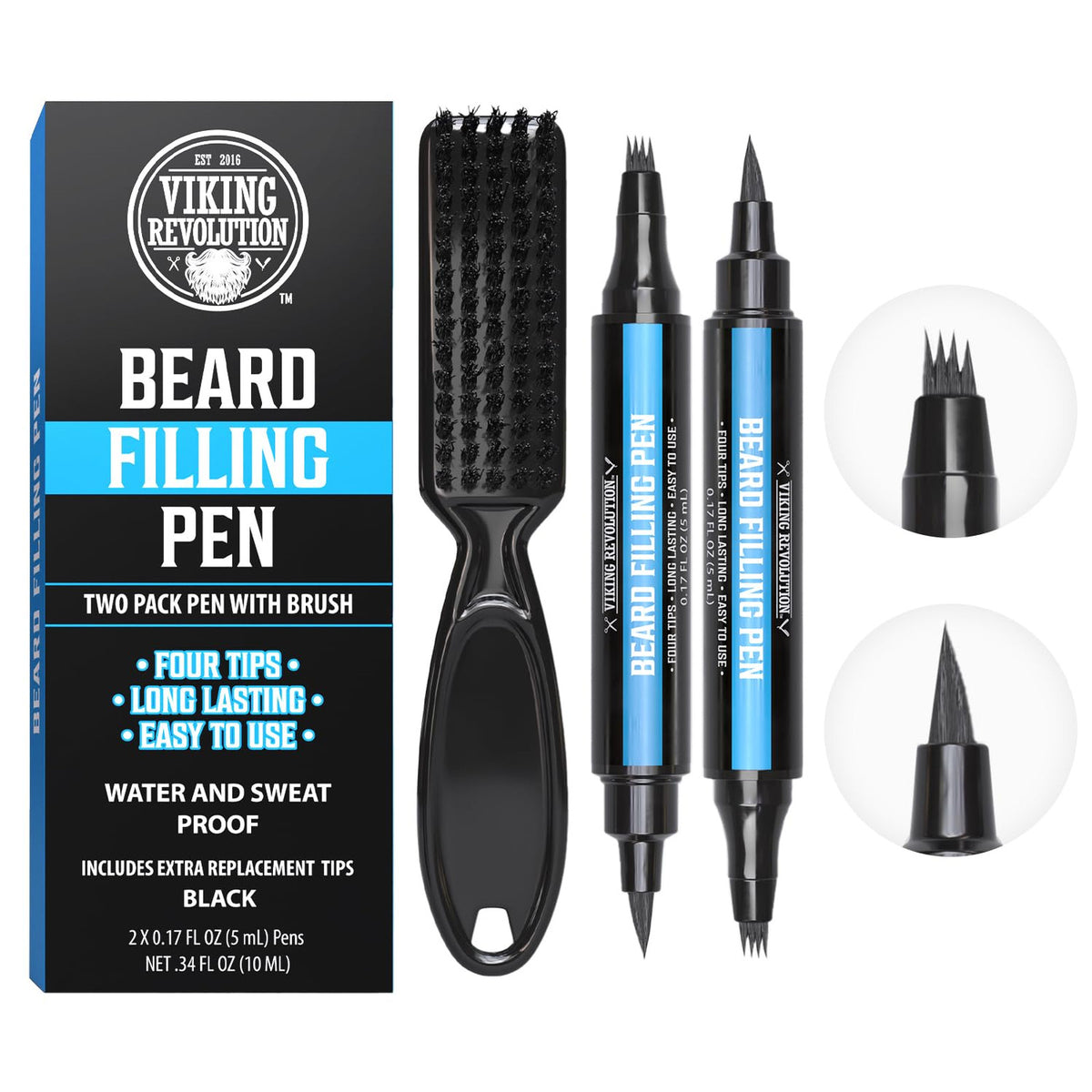 Waterproof Beard Pencil Filler Pen 2-Pack for Patchy Facial Hair - Long-Lasting & Precise