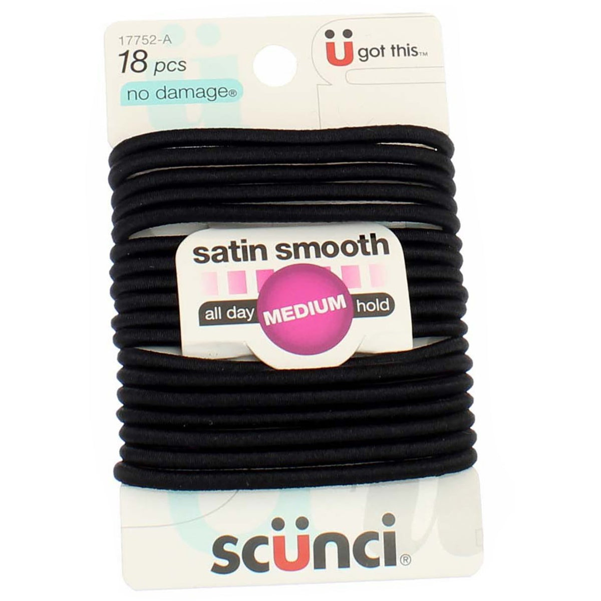 Scunci No Damage Medium Hold Hair Ties, Satin Smooth, 18 Ct