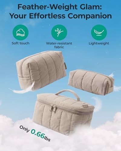 Travel Makeup Bag Set 3-Piece Puffy Cosmetic Organizer Pouch Black