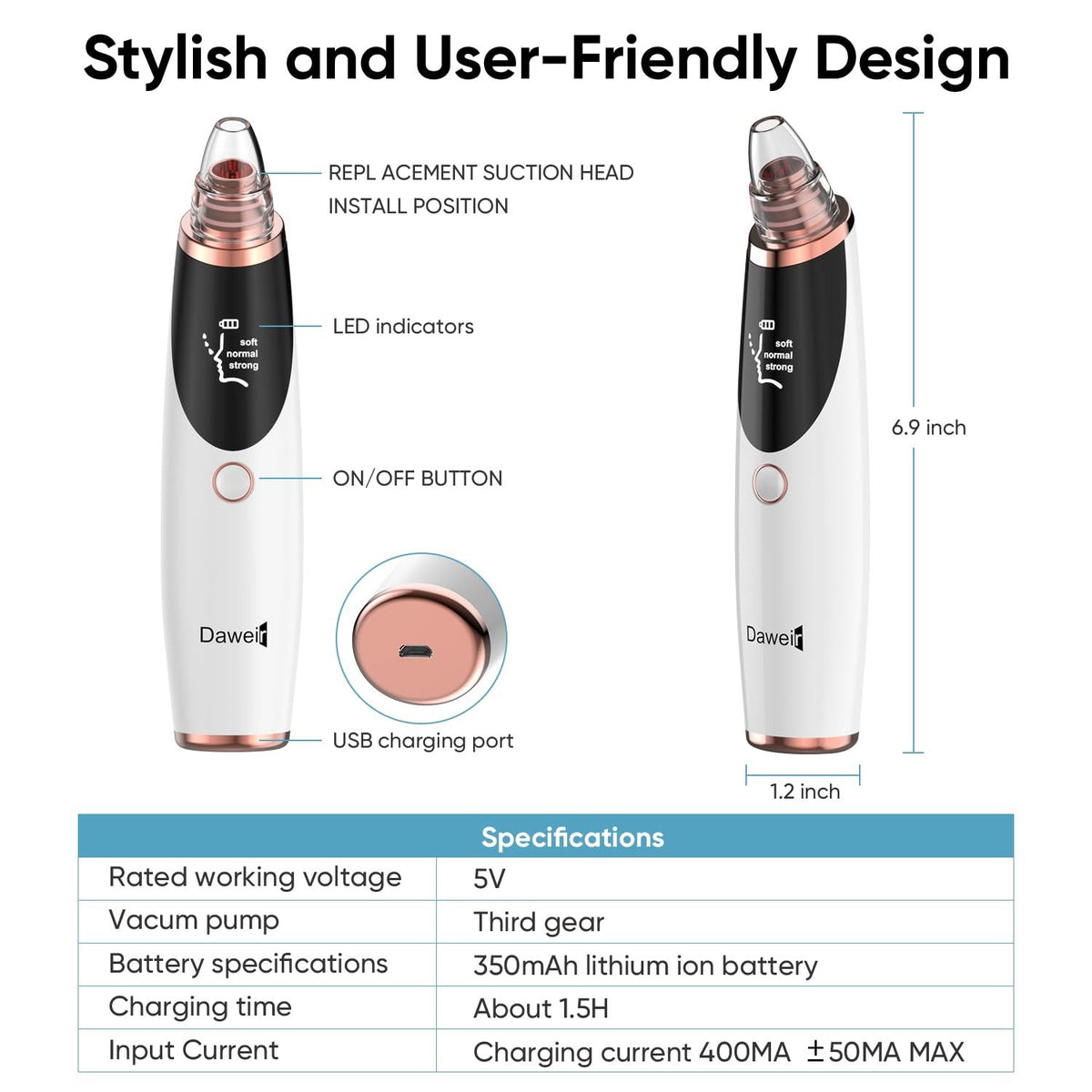 Blackhead Remover Pore Vacuum for Face & Nose with 3 Suction Levels