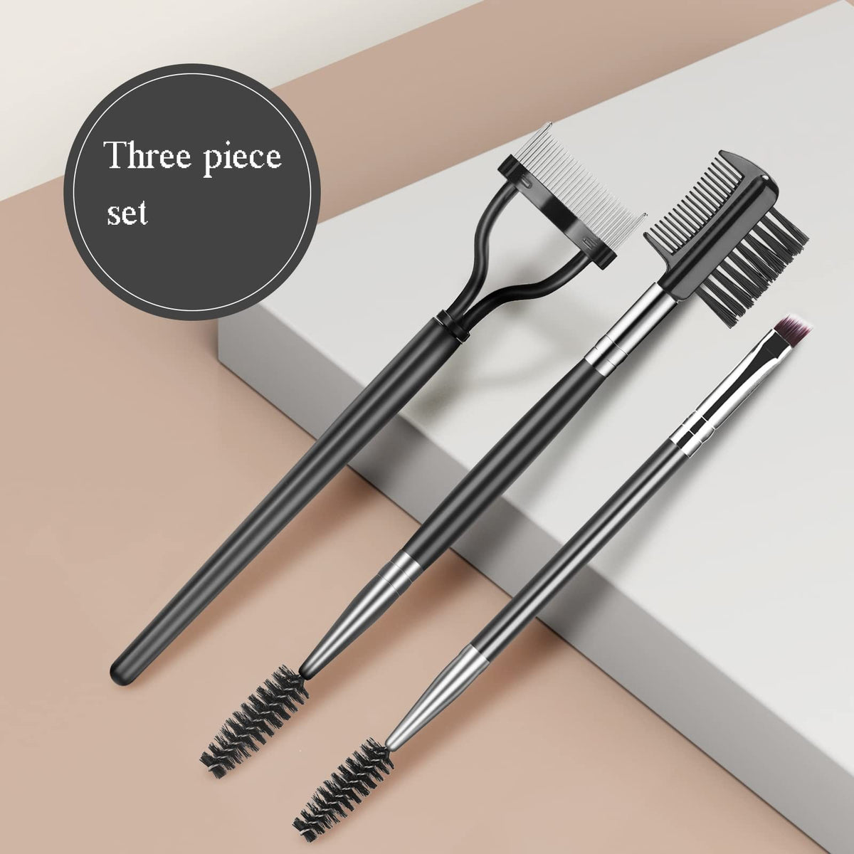 Eyebrow Brush & Eyelash Separator 3-Piece Makeup Tool Set - Black