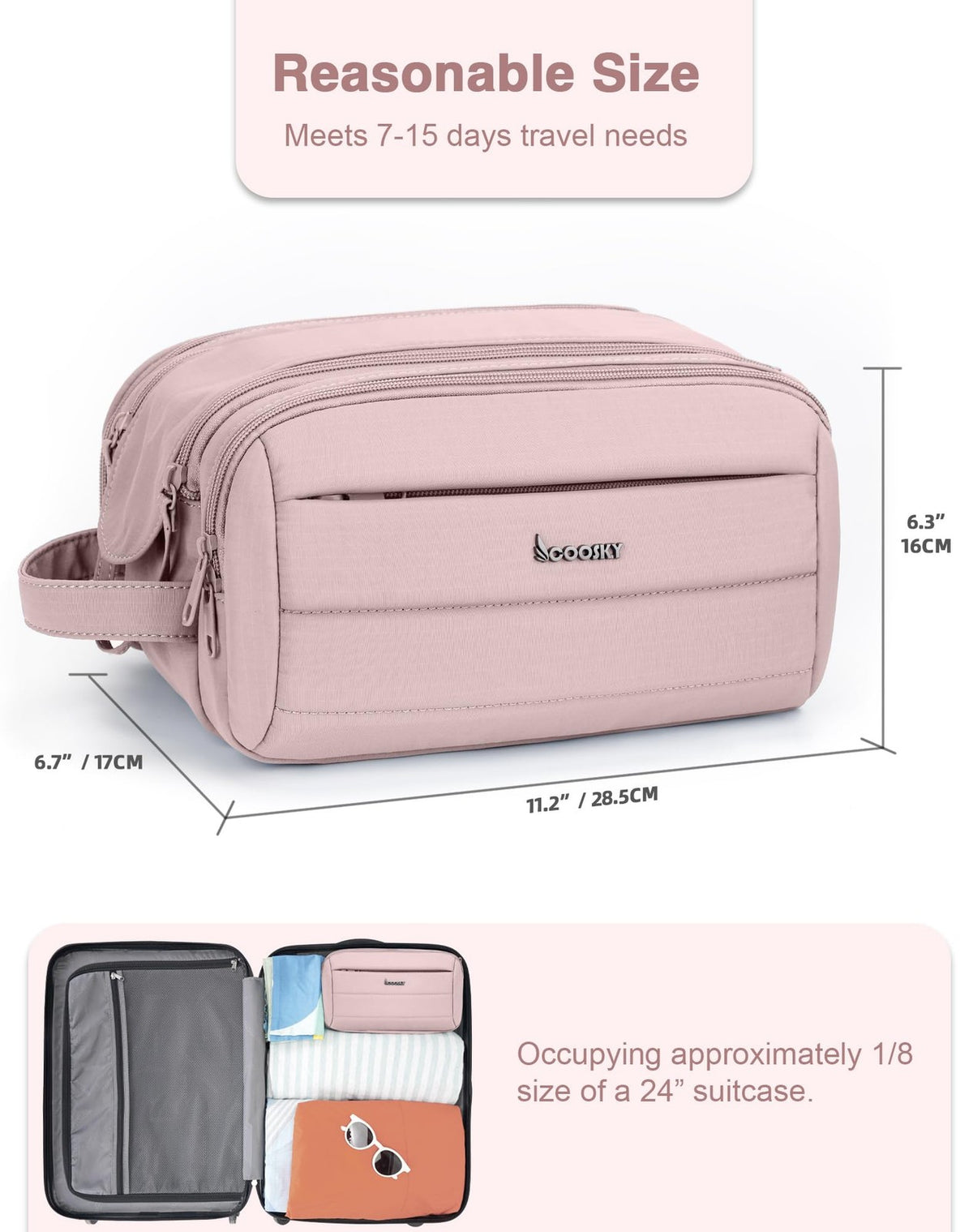 Travel Toiletry Bag Men Women Waterproof Organizer with Wet Dry Compartments