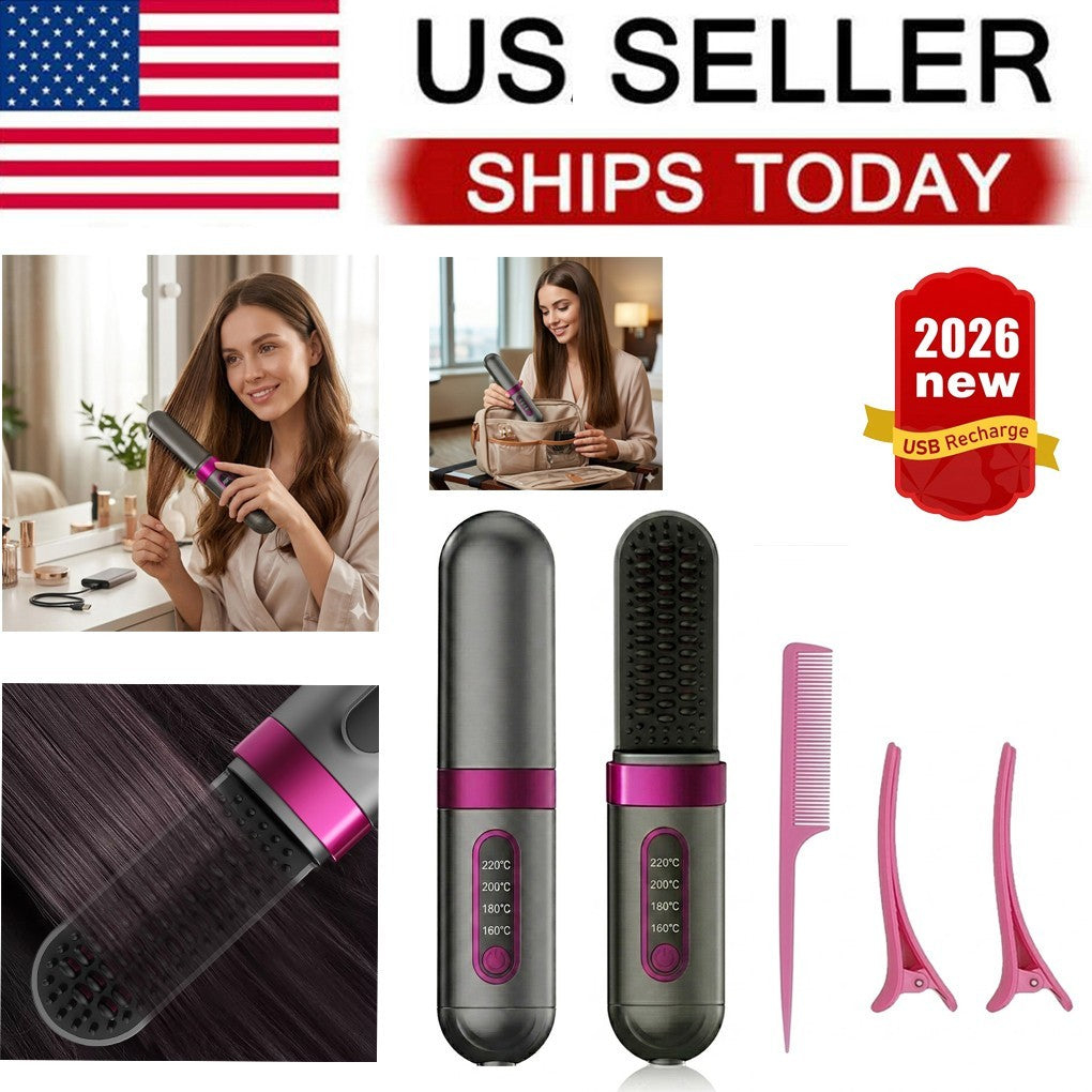 Cordless Hair Straightener Brush with Adjustable Temperature & LCD Display