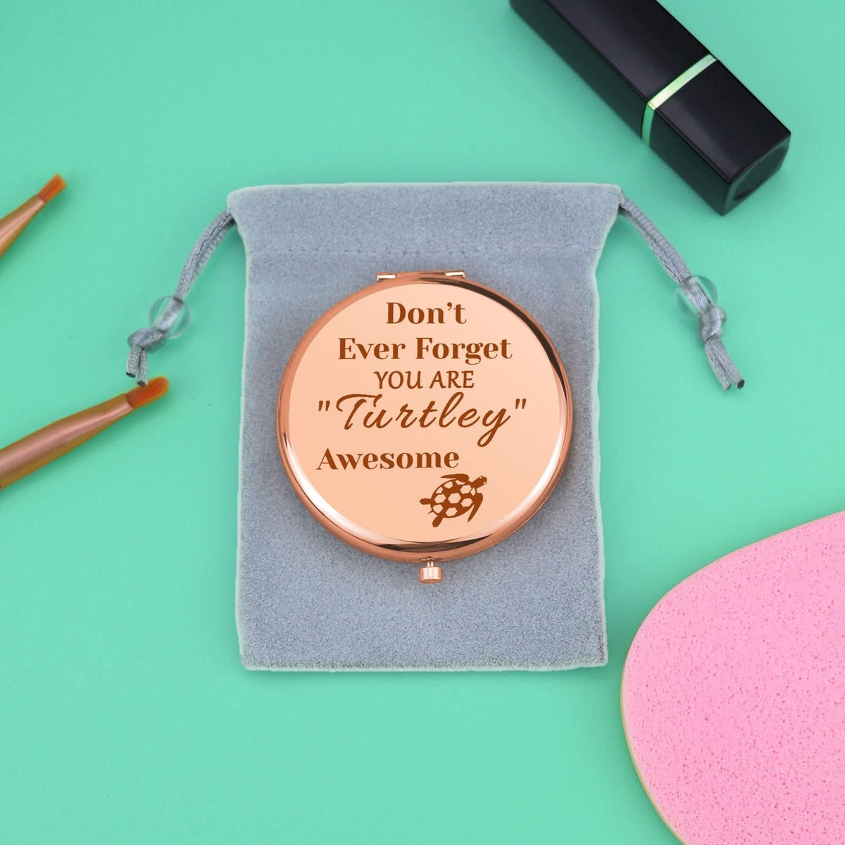 Sea Turtle Compact Makeup Mirror - Rose Gold, Foldable, Inspirational Gift for Women