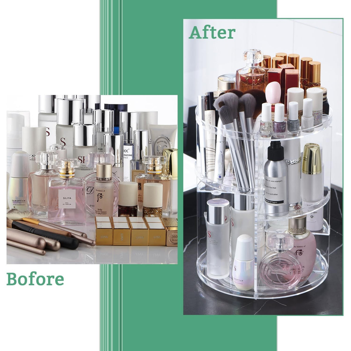 Rotating Makeup Organizer with Adjustable Trays and Large Capacity