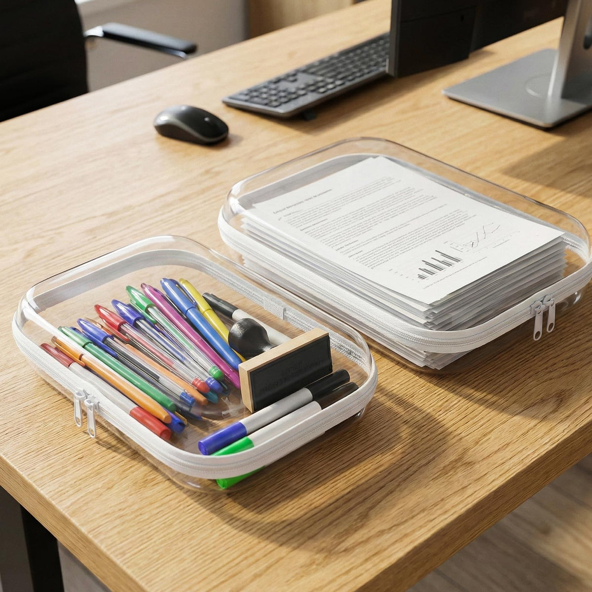 Clear Hard Shell Zipper Organizer Cases Set - Multi-Size Storage Kit