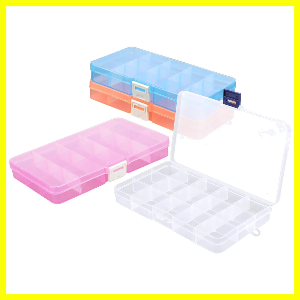Plastic Jewelry & Craft Organizer Cases 15-Grid 4-Pack - Transparent