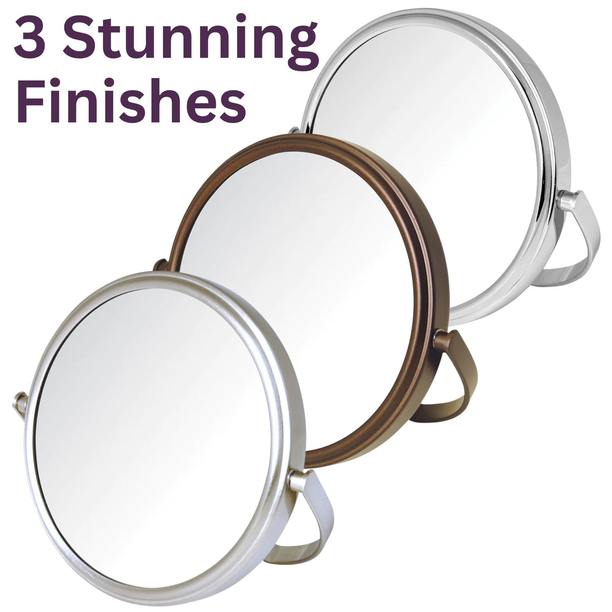 Two-Sided Tabletop Makeup Mirror with 5X Magnification - Swivel Design, Nickel Finish