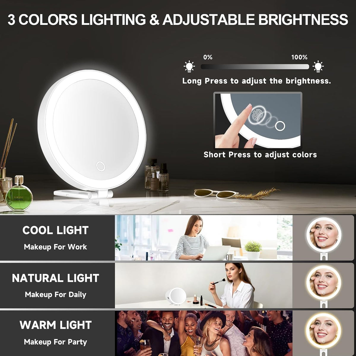 30x Magnifying Travel Makeup Mirror with LED Light - Handheld 6 Inch