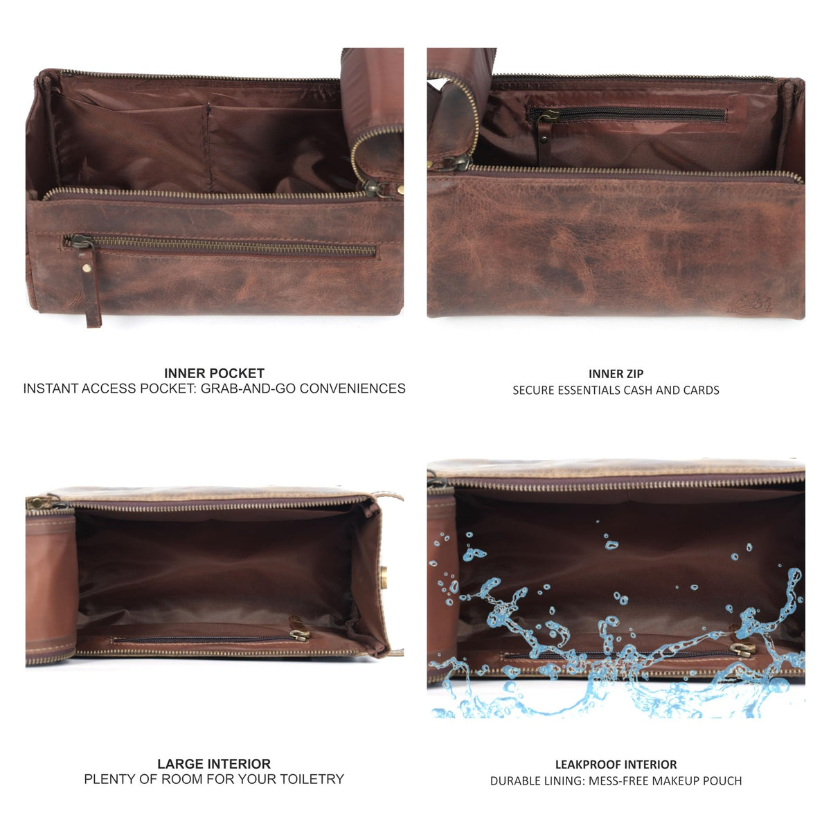 Leather Travel Dopp Kit - Men’s Toiletry Organizer Bag for Grooming