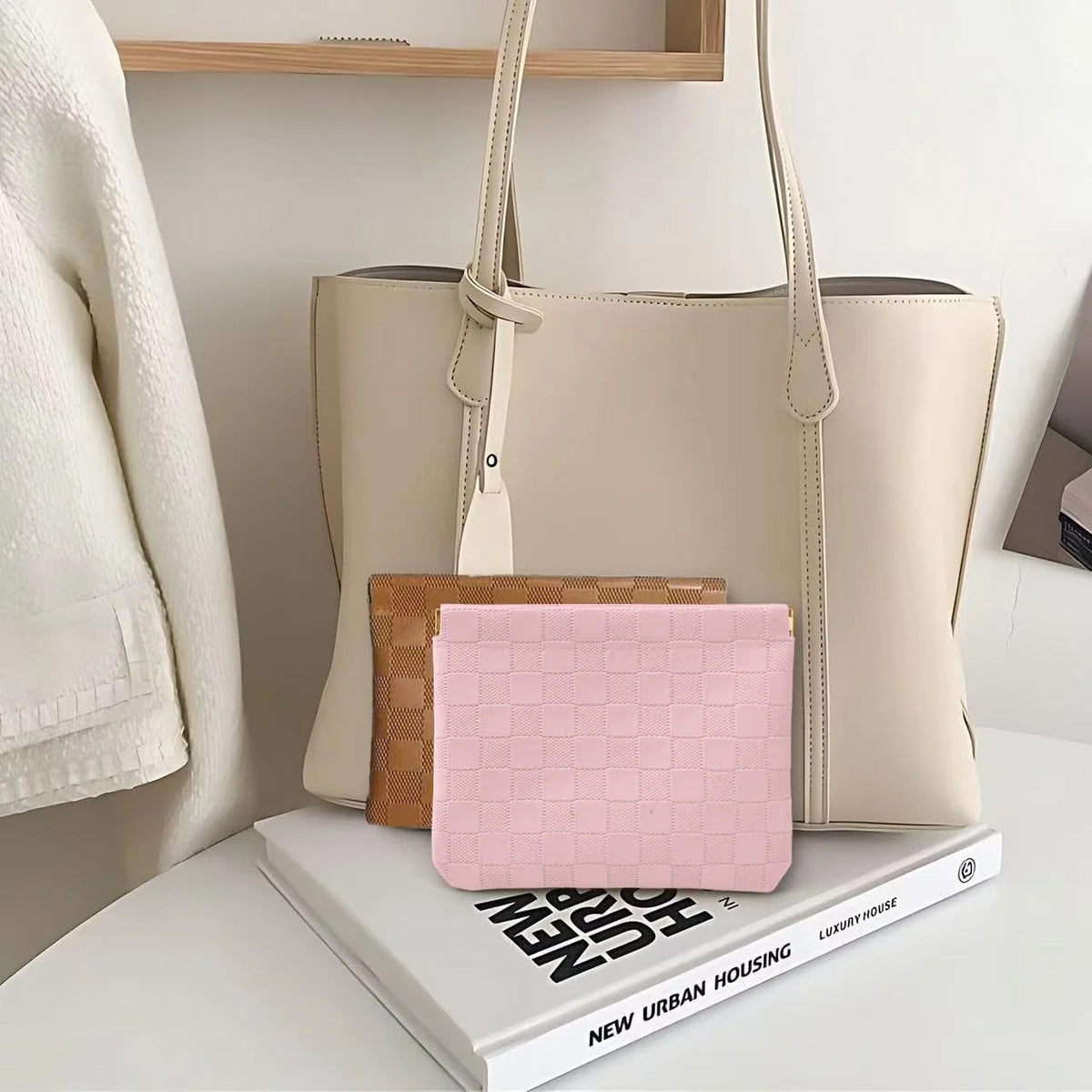 Small Waterproof Checkered Makeup Bag Set - Portable Travel Toiletry Pouches