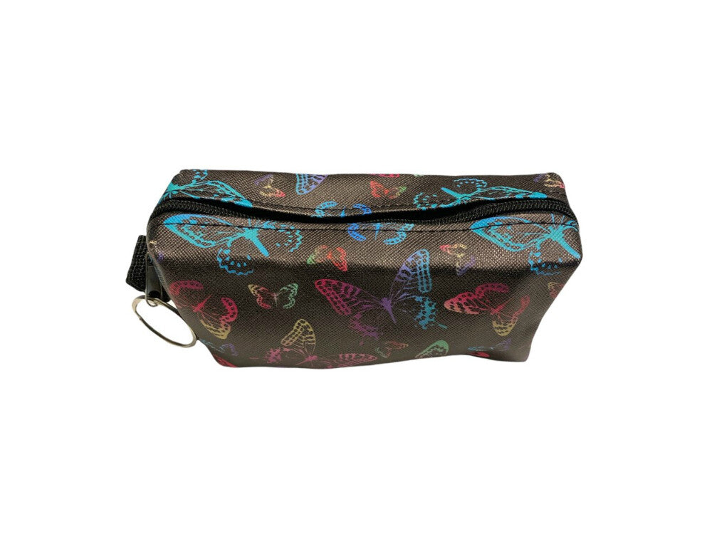 Black Butterfly Cosmetic Bag with Zipper & Key Ring - Small Travel Organizer