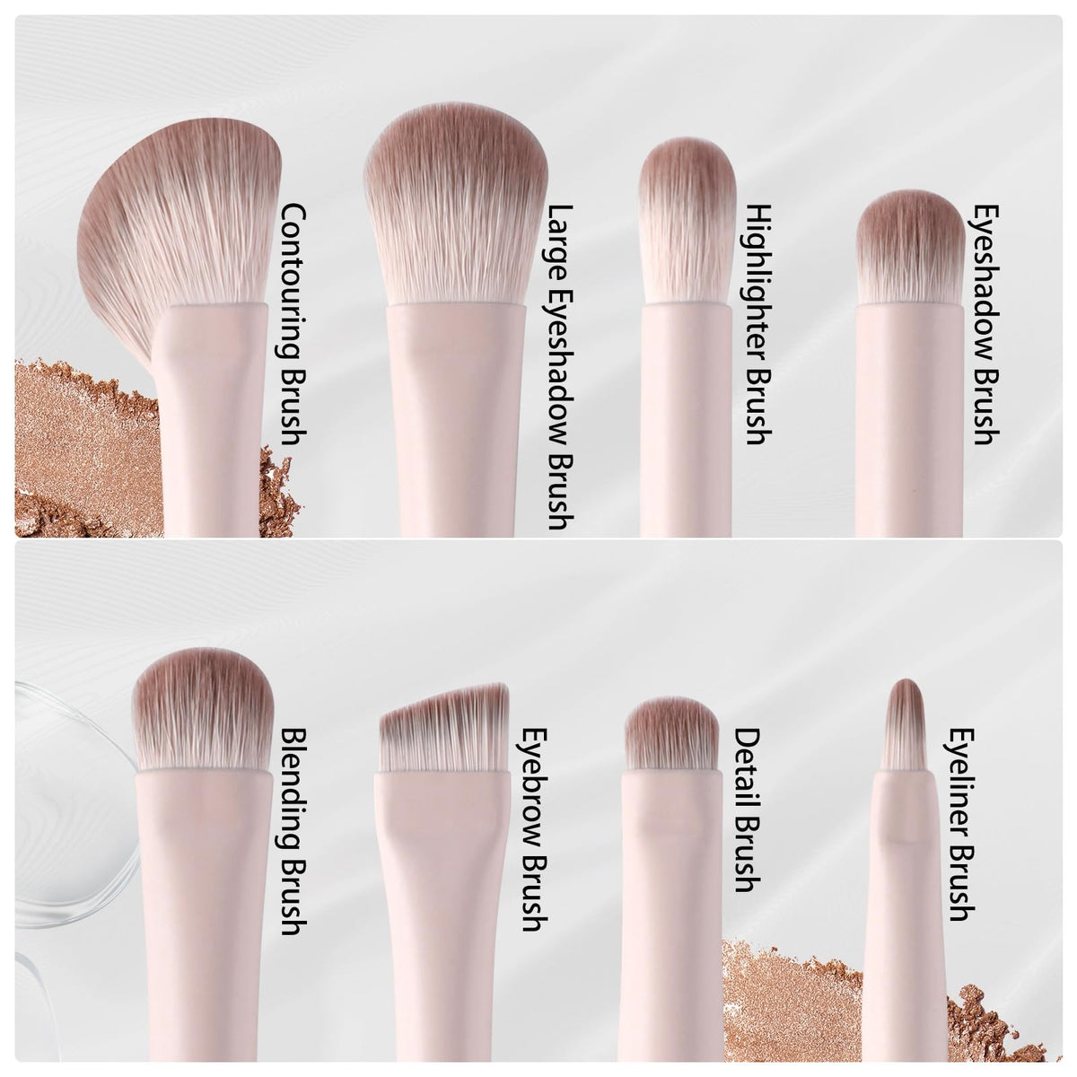 Professional Eye Makeup Brush Set - 8 Vegan Brushes for Blending & Detailing