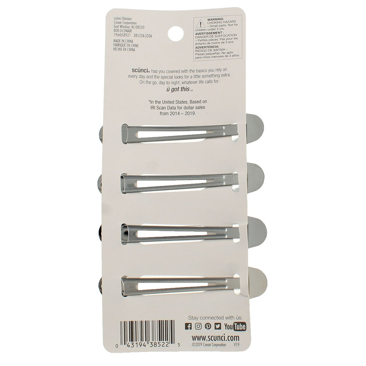 3 Pack Snap Hair Clips with No-Slip Grip
