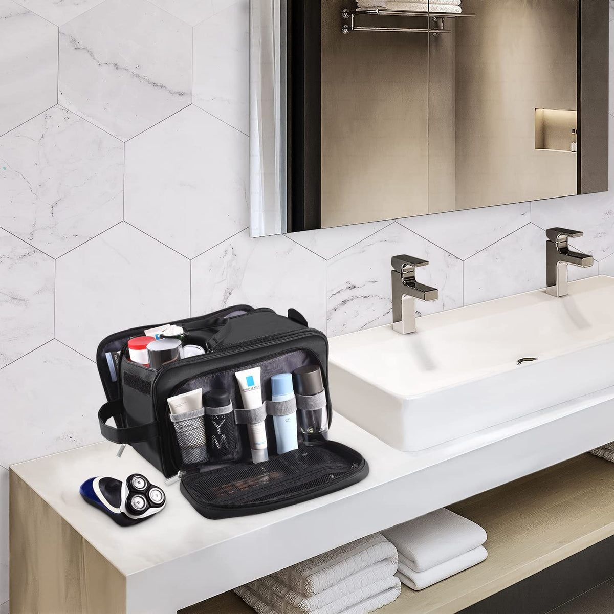 Extra Large Travel Toiletry Bag for Men – Water-Resistant PU Dopp Kit