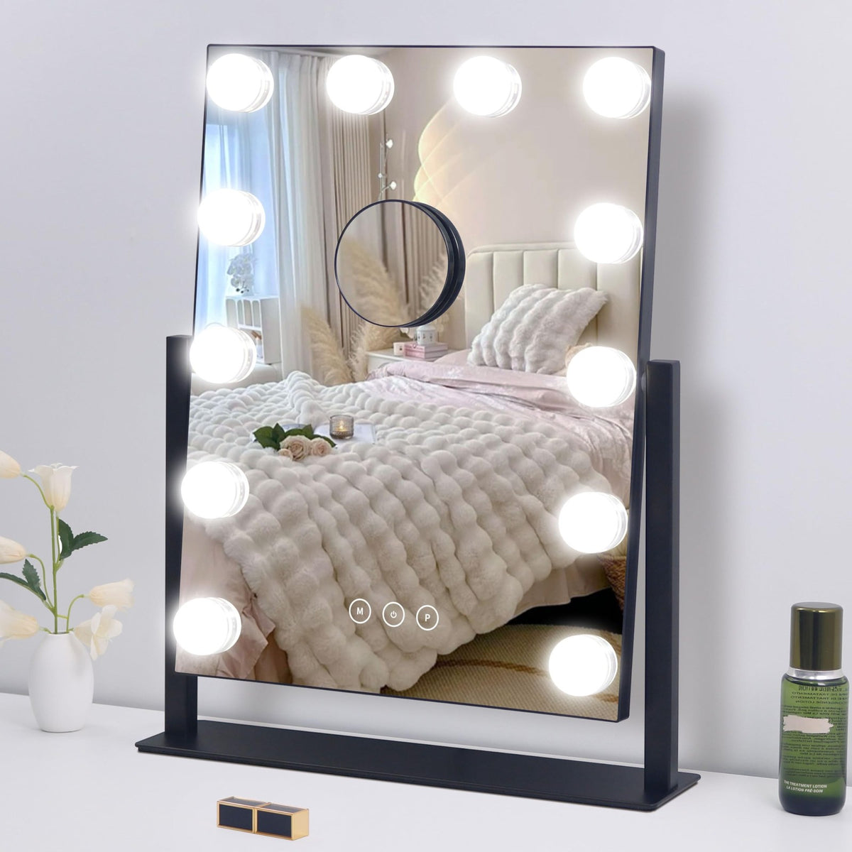Lighted Makeup Mirror with 3 Color Modes, 10X Magnification, Touch Control