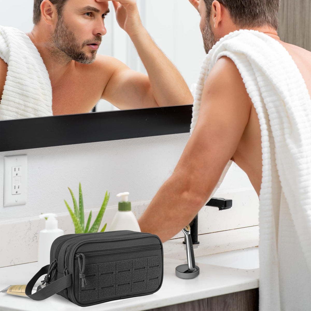Men's Tactical Toiletry Bag with Molle System Waterproof Travel Organizer