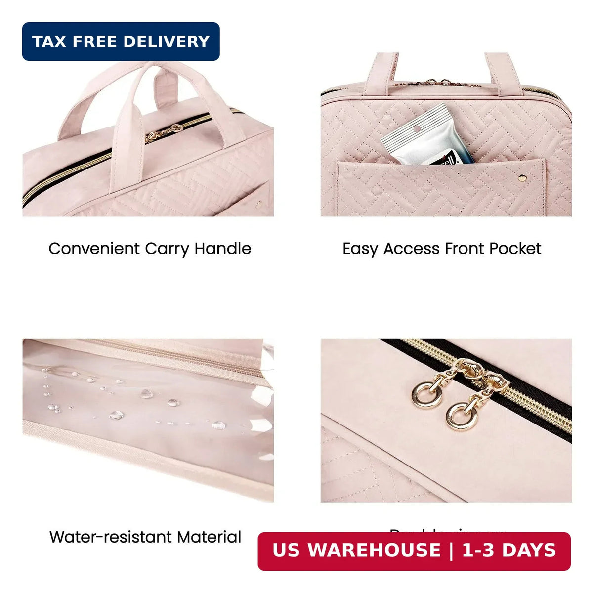 Large Water-Resistant Travel Toiletry Bag with Hanging Hook & Compartments