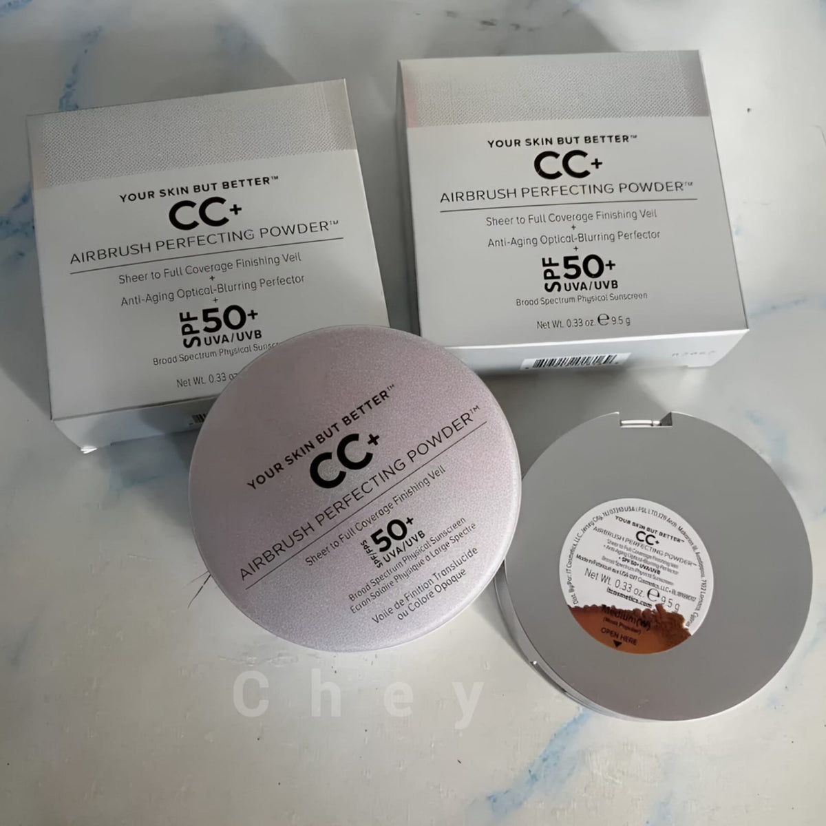 Unbranded CC+ Airbrush Perfecting Powder SPF 50+ Light (W) - Full Size with Mirror