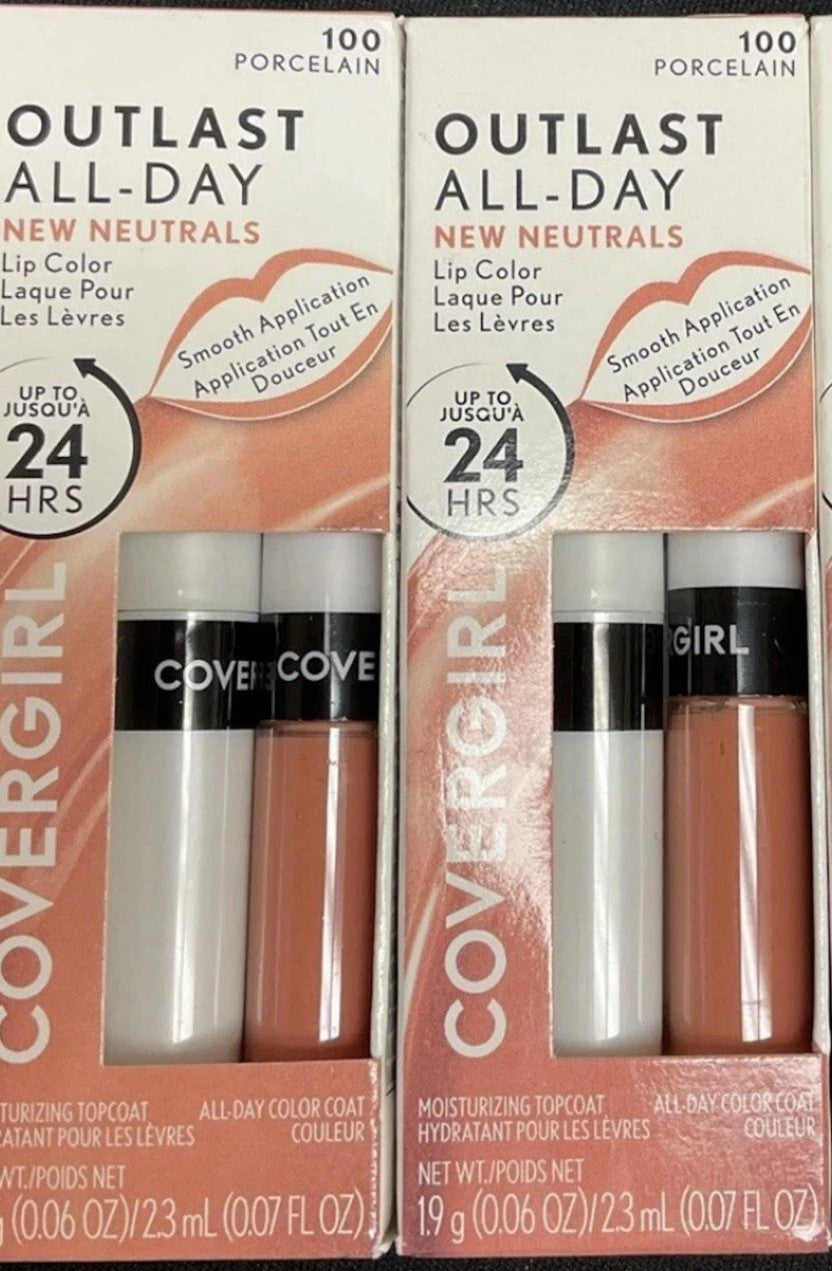 2 Pack Lip Color & Top Coat - Long-Lasting 24 Hour Lip Makeup in Porcelain