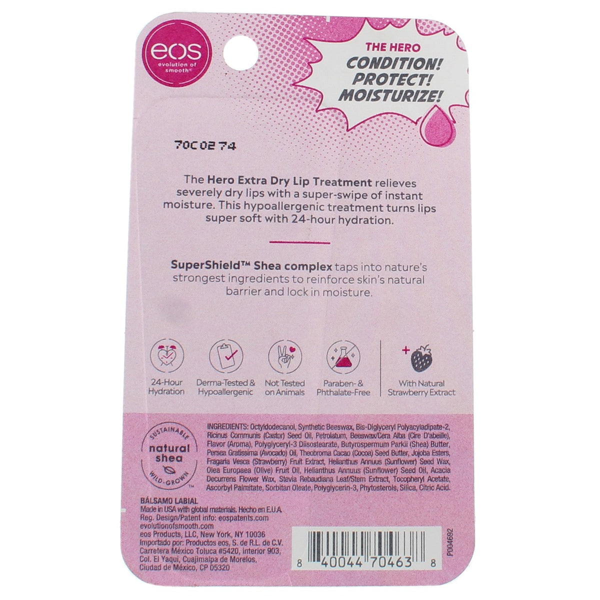 Natural Strawberry Lip Treatment - 24H Hydration & Softening, 0.35 fl oz
