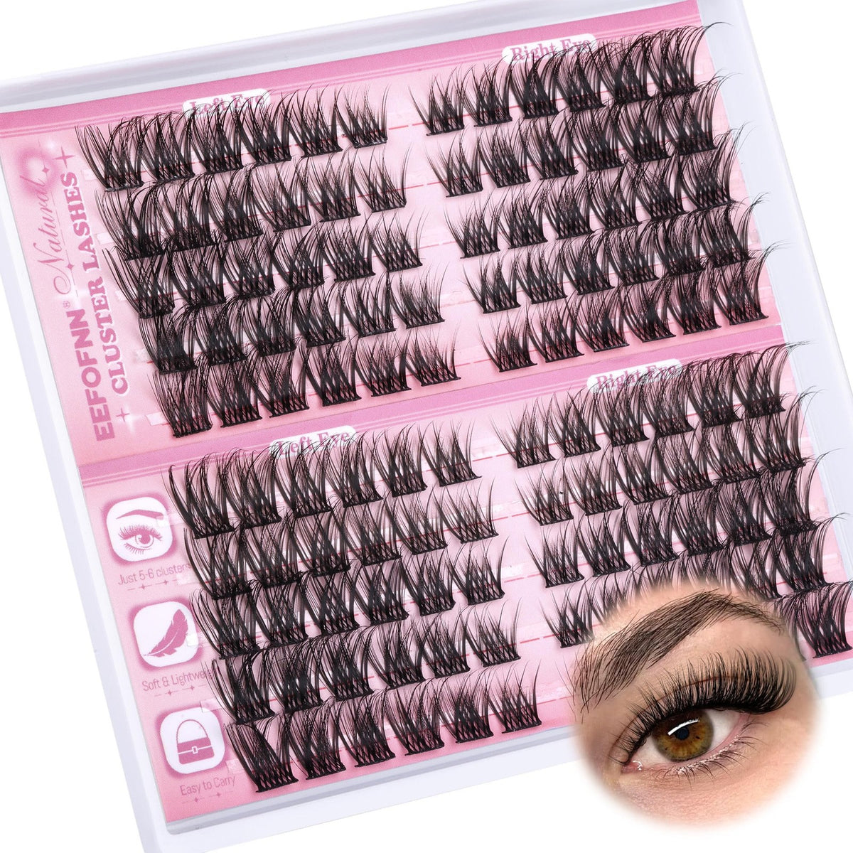 Natural Wispy Lash Clusters for Eyelash Extensions - Black, C Curl, Pack of 1