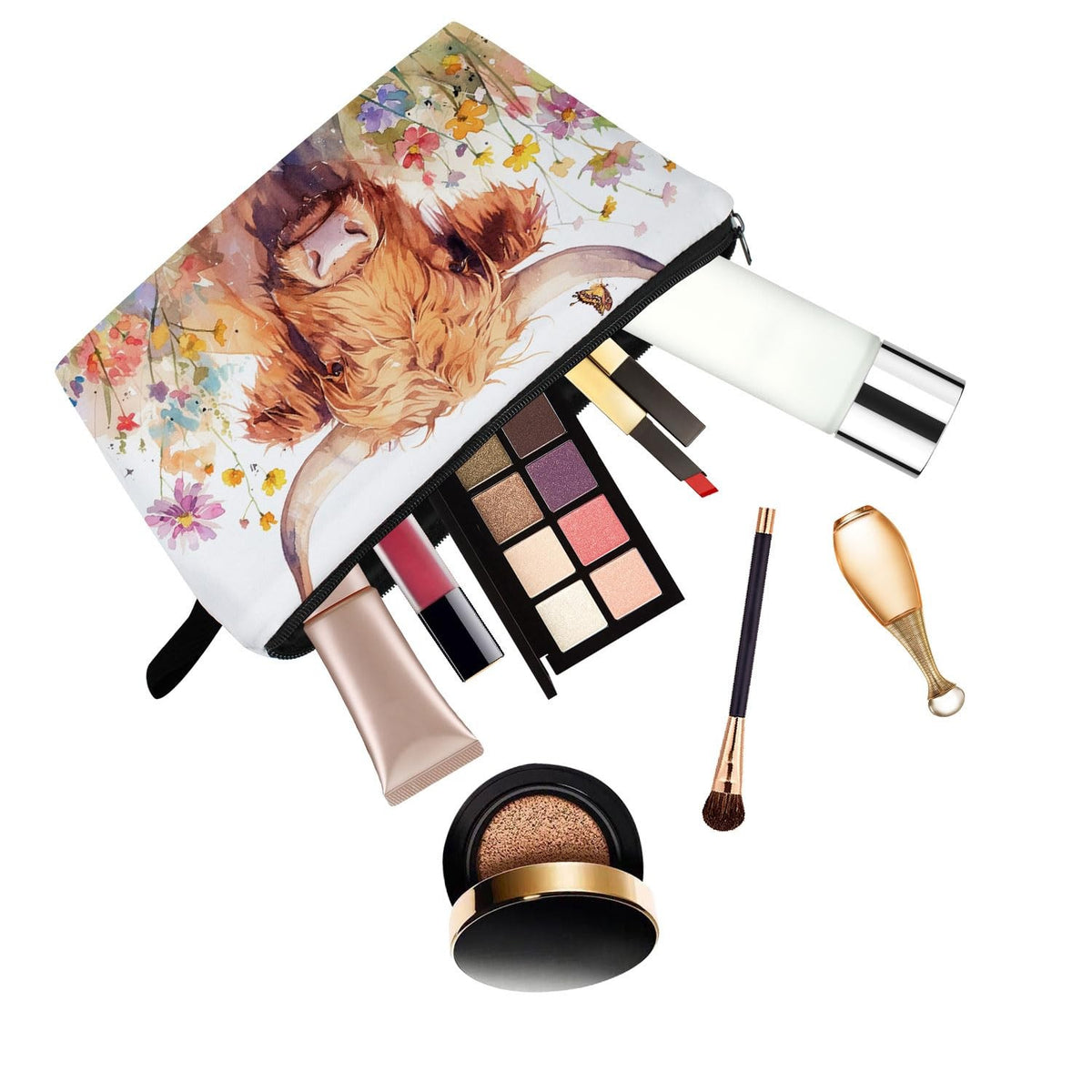 Cute Highland Cattle Makeup Bag with Zipper - Small Organizer for Cosmetics & Toiletries