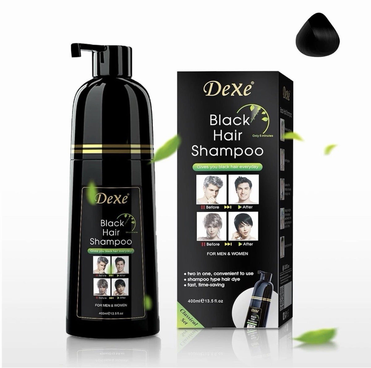 Black Hair Dye Shampoo - Gray Hair Coverage, 400ml