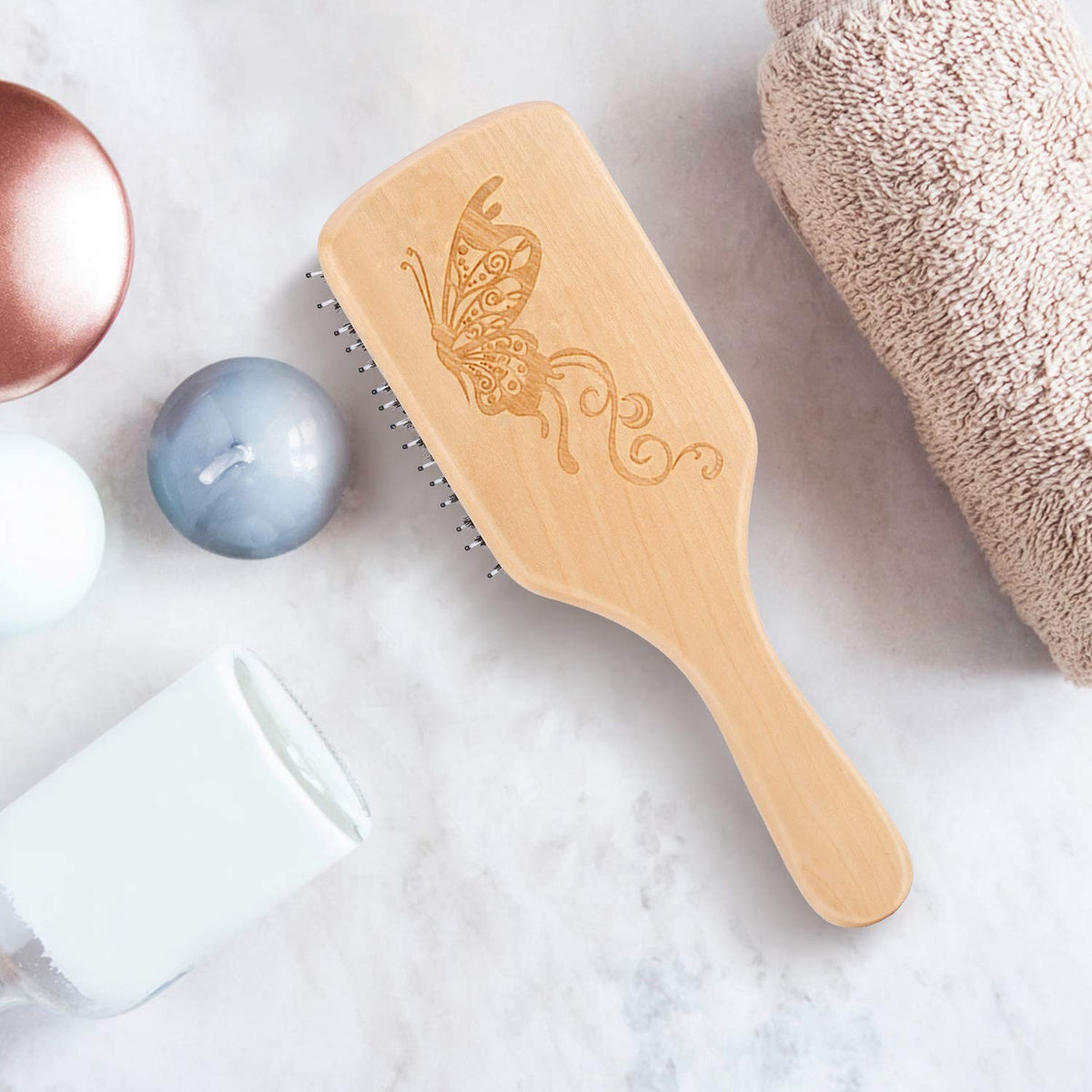 Boar Bristle Hair Brush for Thick Hair - Natural Wood Handle