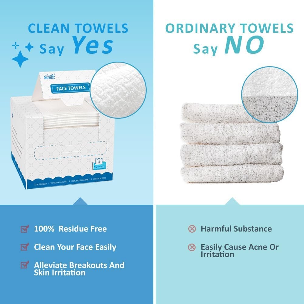Ultra Soft Disposable Face Towels 7.87 x 7.87 Inch 50 Count - Gentle & Absorbent