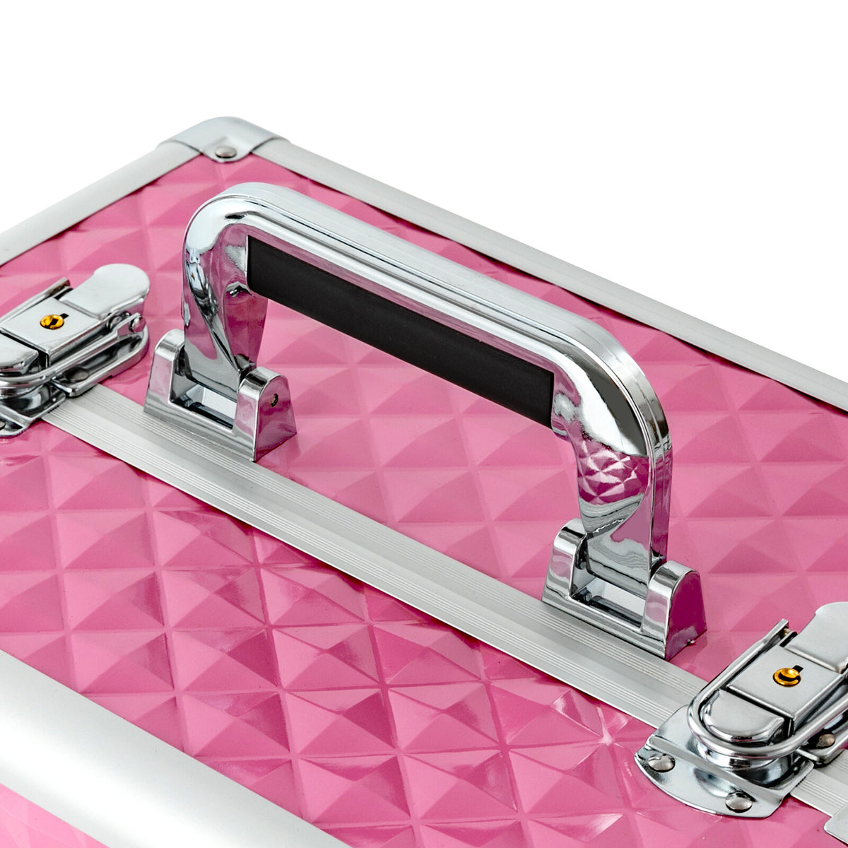 Rolling Aluminum Makeup Train Case with Lock & Wheels, Travel Cosmetic Organizer