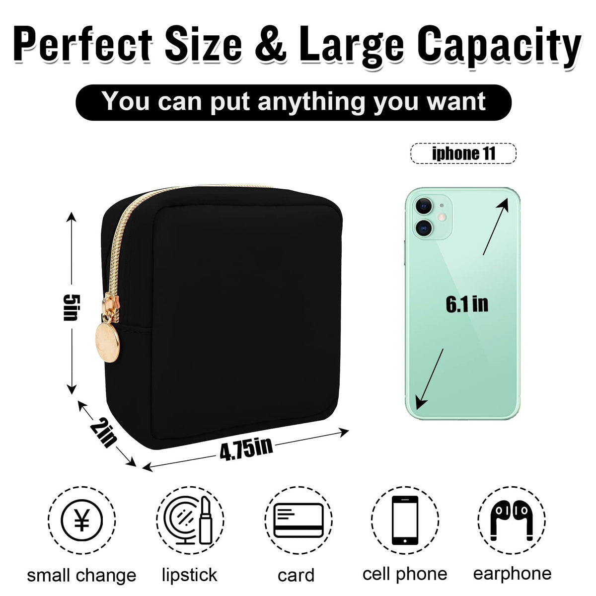 Waterproof Nylon Mini Makeup Bag for Purse Cosmetic Storage