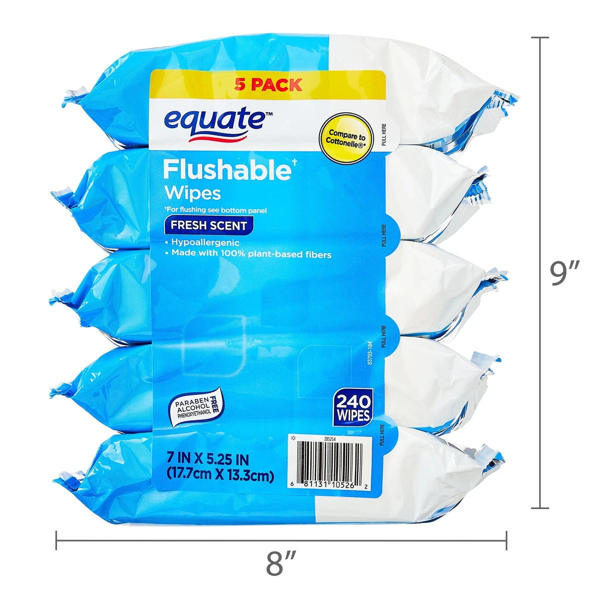 Hypoallergenic Flushable Wet Wipes with Fresh Scent - 240 Count, 5 Pack