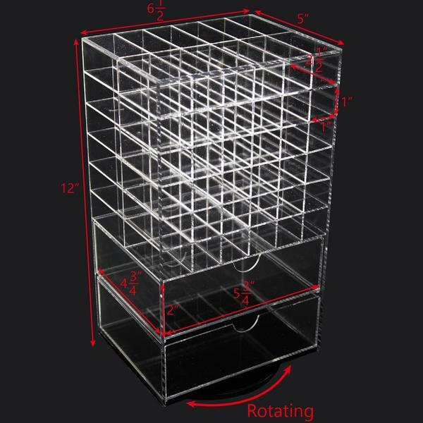 Acrylic Rotating Lipstick Organizer with Removable Dividers and 72 Slots