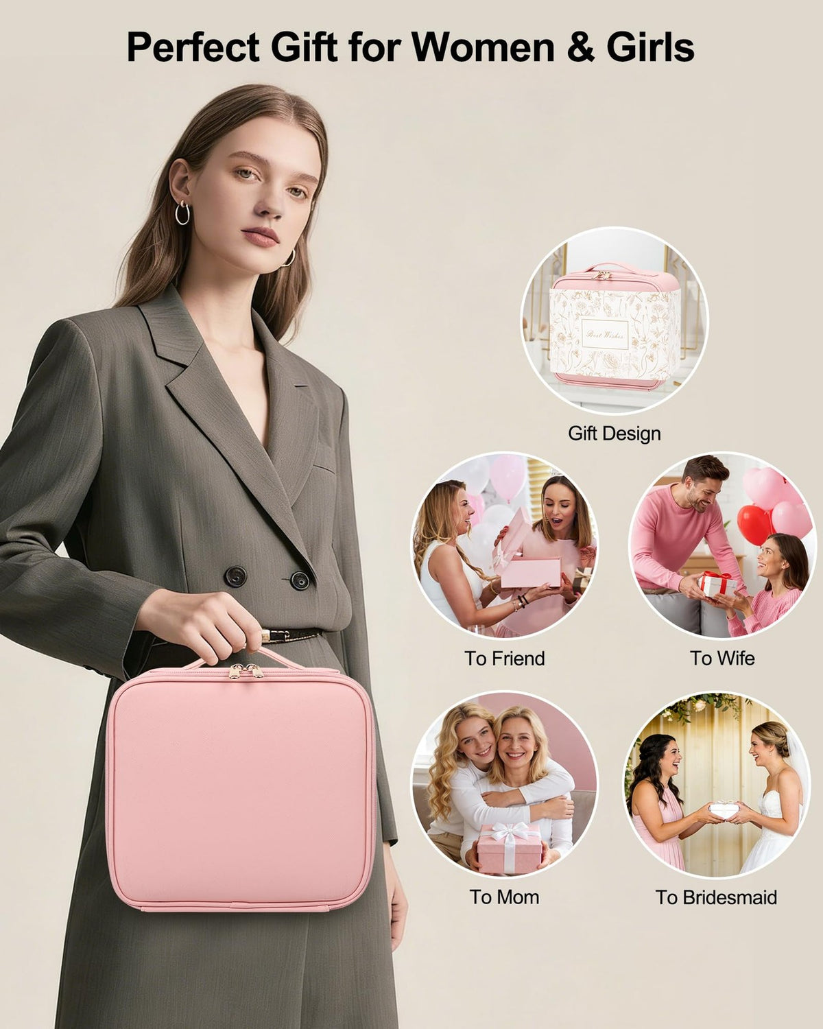 LED Mirror Makeup Bag with Adjustable Dividers, Waterproof Travel Cosmetic Organizer for Women & Girls