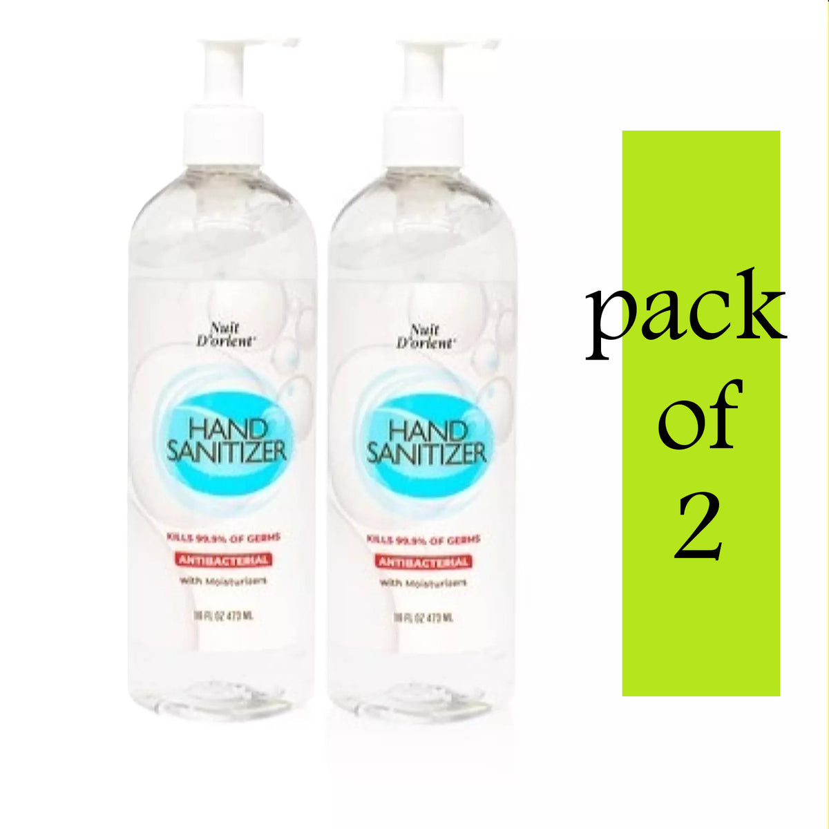 Pack of 2 Hand Sanitizer Gel with Pump 16 Oz - Nuit D'Orient