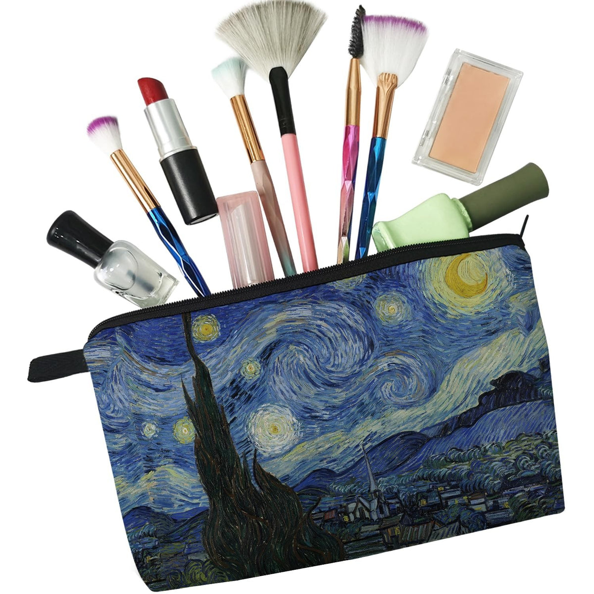 Starry Night Small Makeup Bag - Travel Cosmetic Organizer, Zipper Pouch