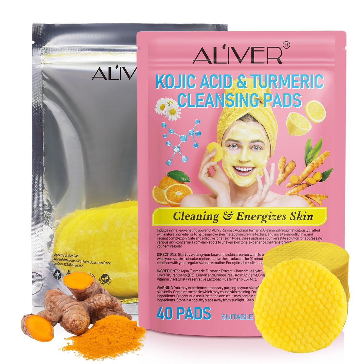 Kojic Acid Turmeric Facial Cleansing Pads - Deep Clean & Brighten Skin, 80 Pack
