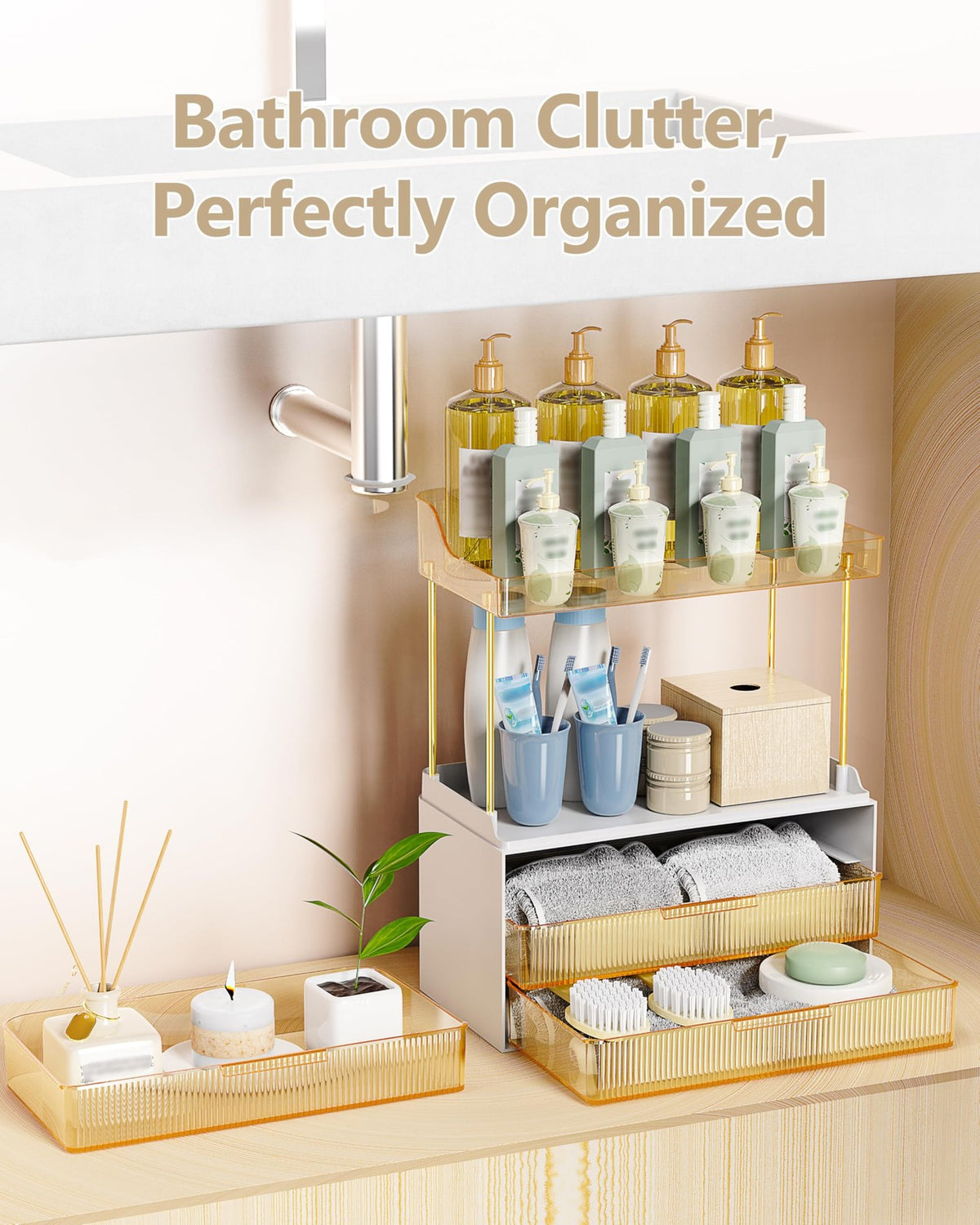 Bathroom Makeup Organizer with Multi-Layer Drawers and Sturdy Steel Frame