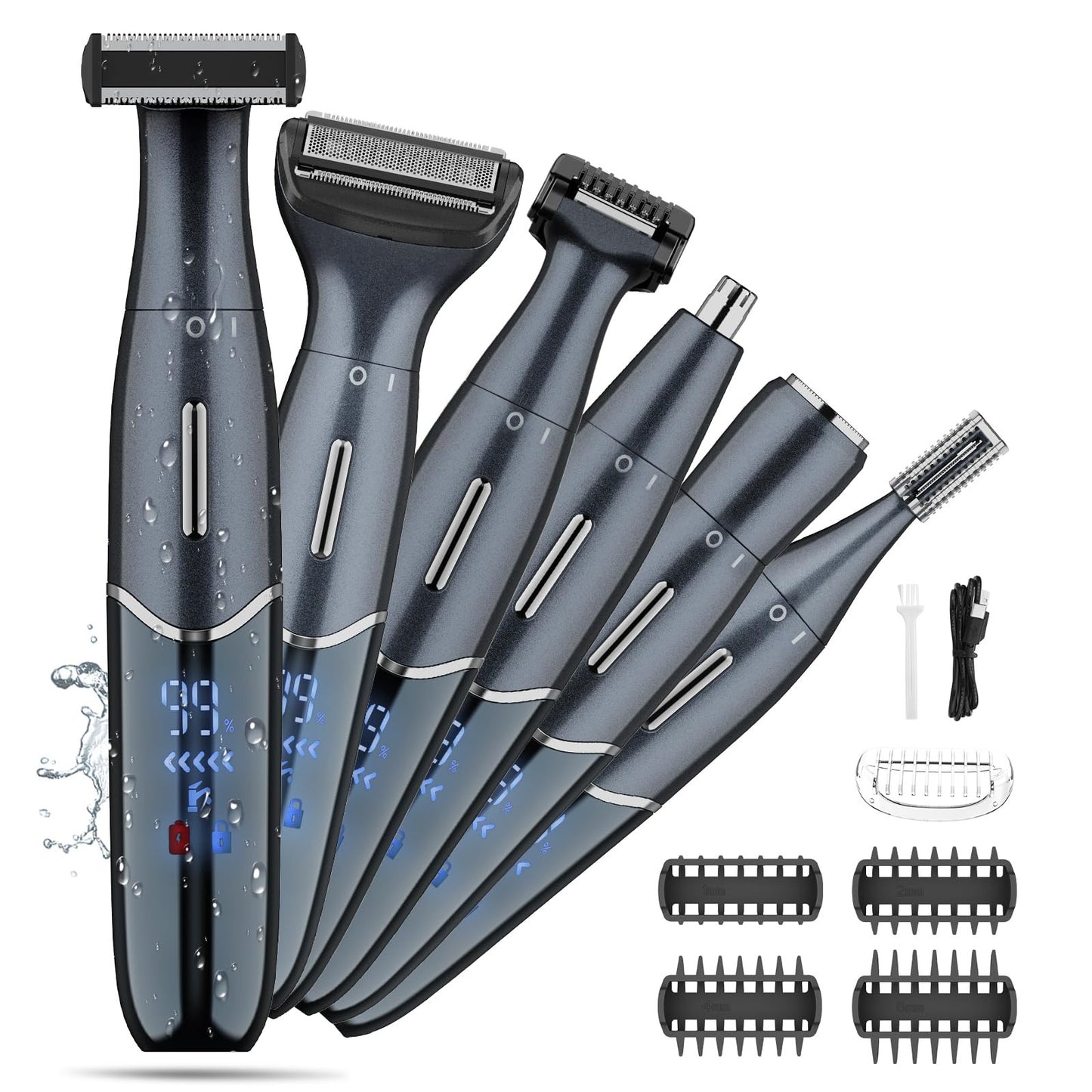 Men's Ball Trimmer for Body & Groin, 6-in-1 Electric Grooming Kit