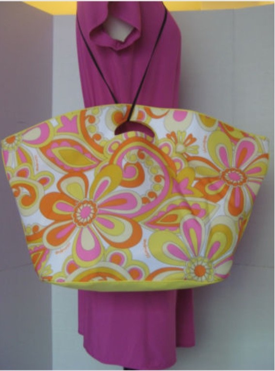 Large Floral Canvas Tote Bag for Travel and Beach - Pink & Yellow