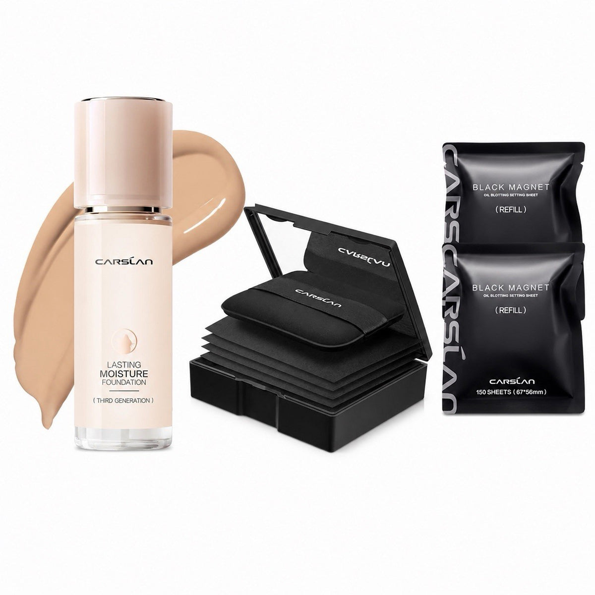 Moisturizing Foundation & Oil Blotting Sheets Makeup Bundle - CARSLAN M01