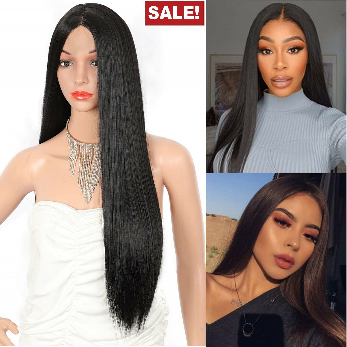 Black Long Straight Lace Front Synthetic Wig for Women - Fashion Party Hair