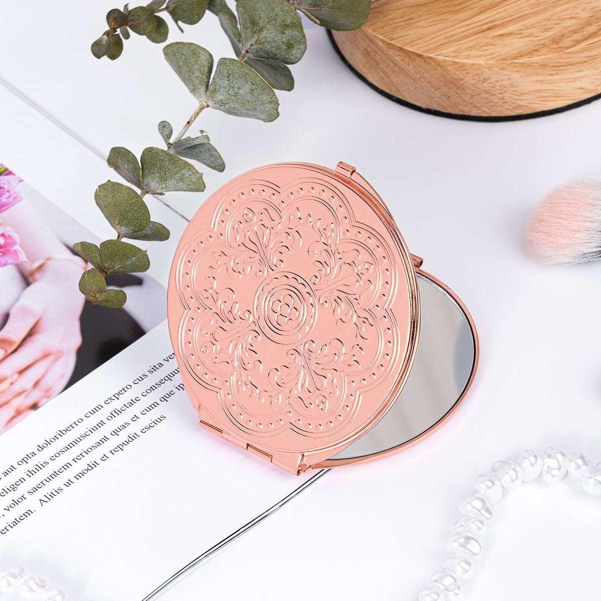 Mini Portable Metal Folding Mirror with 1X/2X Magnification - Travel Makeup and Dressing