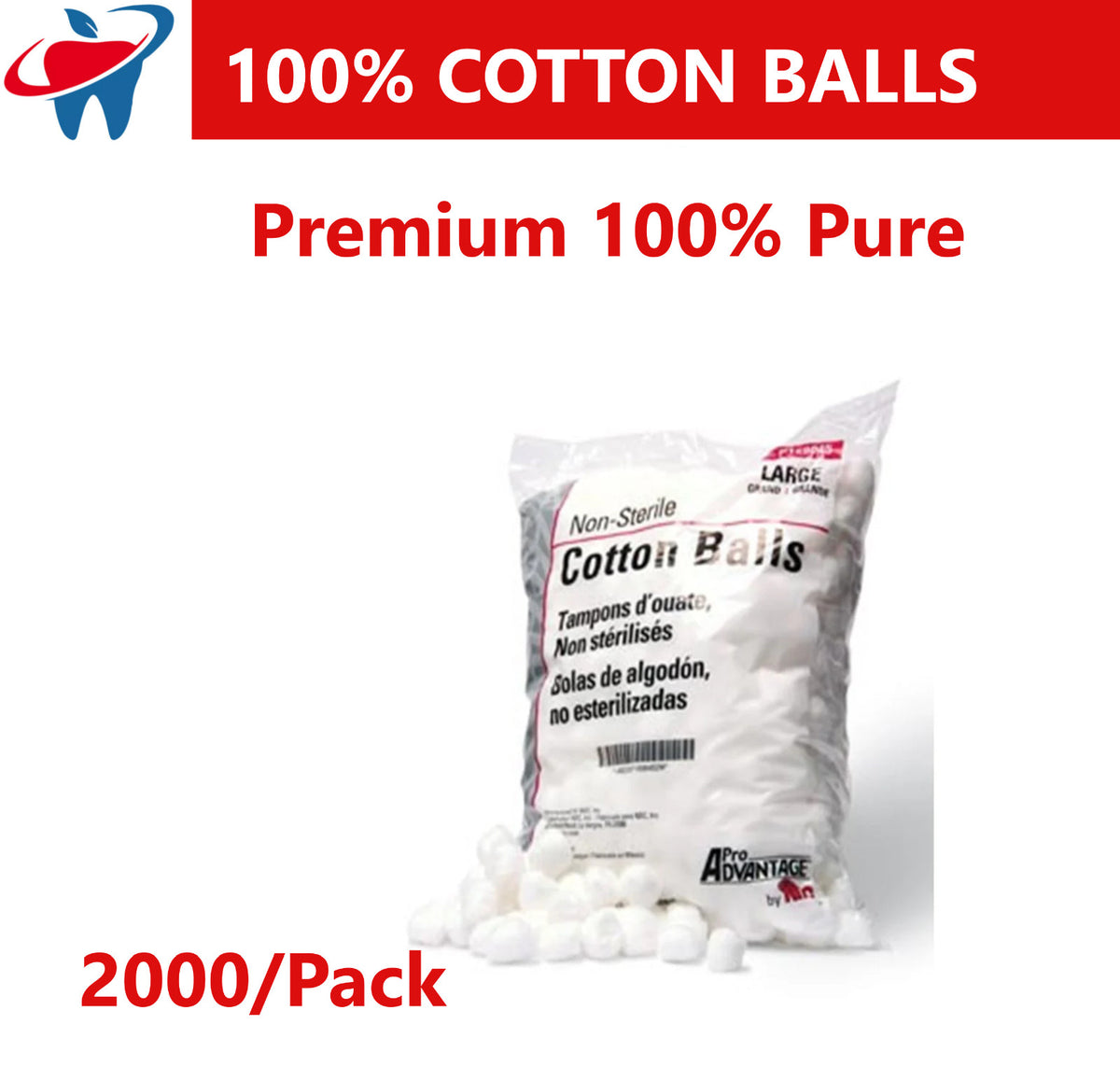 100% Cotton Balls - All-Purpose Medical/Salon Use, 300 Count or 2000 Pack